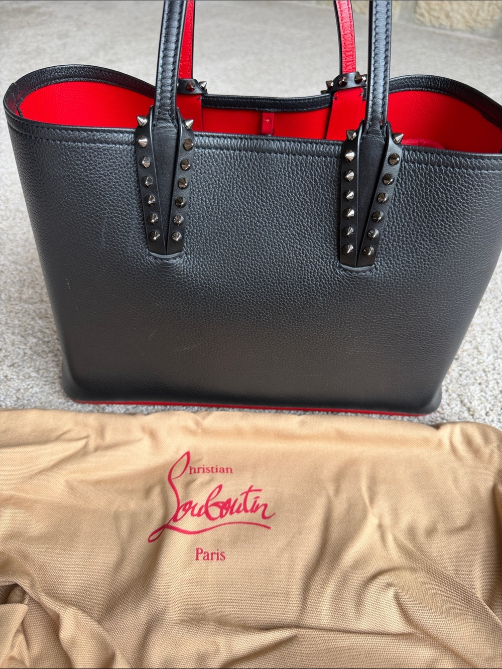 Christian Louboutin Black & Red Studded Leather Tote